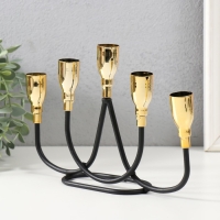 Подсвечник металл на 5 свечей "Пелей" чёрный с золотом 24,5х5,8х15,5 см