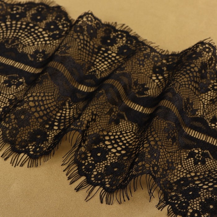 Кружево реснички, 190 мм &times; 3 &plusmn; 0,5 м, цвет чёрный