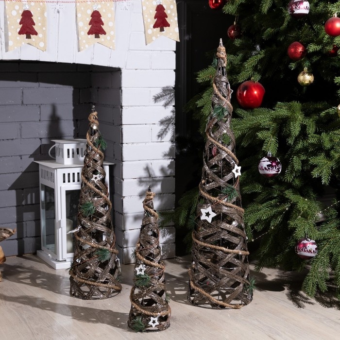 Светодиодная фигура &laquo;Конусы плетёные&raquo; 40, 60, 80 см, текстиль, металл, батарейки ААх2 (не в комплекте), свечение тёплое белое