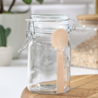 Банка стеклянная для сыпучих продуктов с бугельным замком и ложкой Доляна «Оптима», 300 мл, 8,5×6,5×11 см Банка стеклянная для сыпучих продуктов с бугельным замком и ложкой Доляна «Оптима», 300 мл, 8,5×6,5×11 см