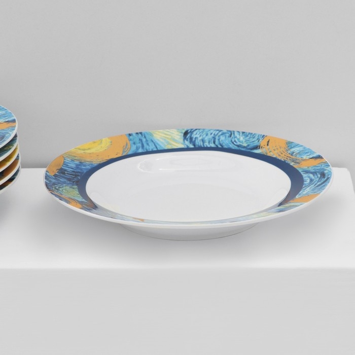 Набор тарелок фарфоровых Доляна &laquo;Звёздная ночь&raquo;, 18 предметов: 6 тарелок d=20 см, 6 тарелок d=25 см, 6 тарелок глубоких 340 мл