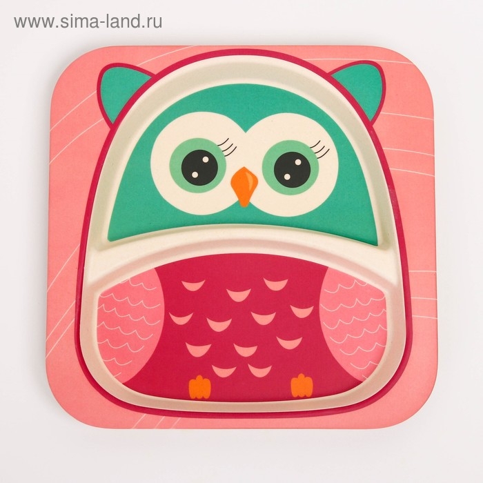 Набор детской бамбуковой посуды &laquo;Совушка&raquo;, тарелка, миска, стакан, приборы, 5 предметов