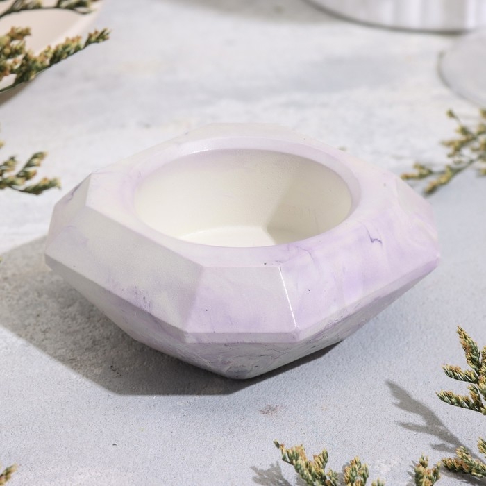 Подсвечник Подсвечник "Квадрат" из гипса со скошенными углами малый,9х3,5см,мрамор с фиолет. полосками