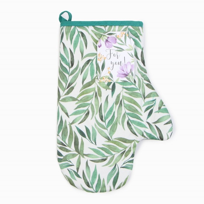 Набор подарочный Leaves: полотенце, варежка-прихватка, кисть, лопатка, венчик