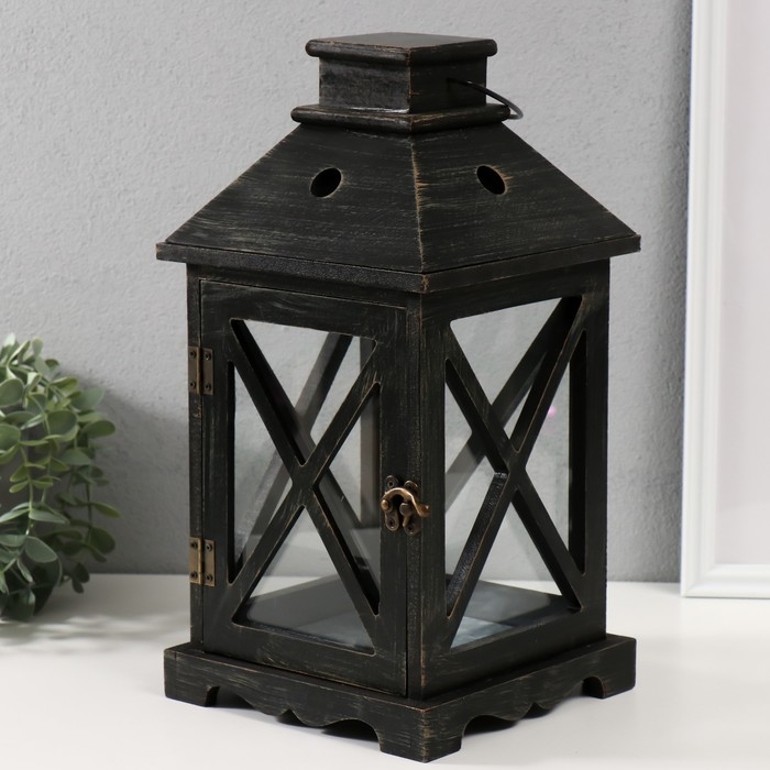 Подсвечник дерево, металл на 1 свечу Подсвечник дерево, металл на 1 свечу "Фонарь" чёрный 18х18х35 см