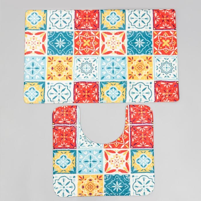 Набор ковриков для ванной и туалета SAVANNA &laquo;Мозаика&raquo;, 2 шт, 50&times;80 см, 40&times;50 см