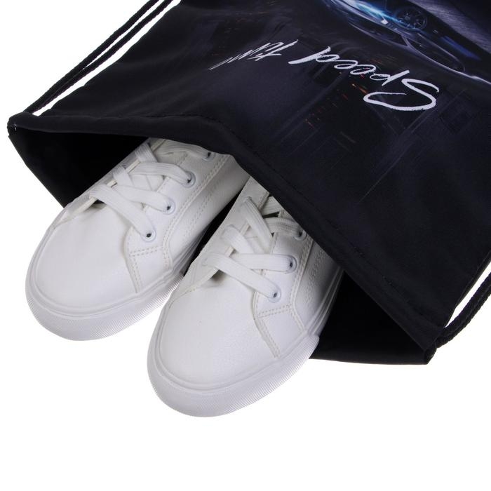 Мешок для обуви 430 х 340 мм, Stavia (плотность 600D с водоотталкивающей ПУ-пропиткой) Мешок для обуви 430 х 340 мм, Stavia (плотность 600D с водоотталкивающей ПУ-пропиткой) "Машина", чёрный/голубой