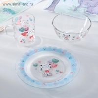 Набор детской посуды Доляна &laquo;Котёнок&raquo;, 3 предмета: кружка 200 мл, салатник 450 мл, тарелка d=20 см