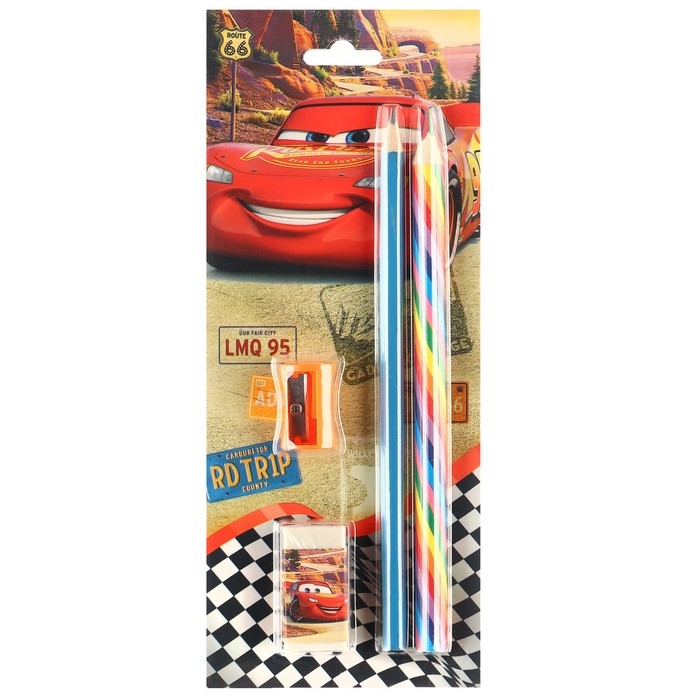 Набор канцелярский, точилка, ластик, карандаш, Тачки МИКС