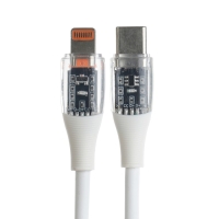 Кабель, 3 А, Type-C - Lightning, 20 W, прозрачный, TPE оплётка, 1 м, белый Кабель, 3 А, Type-C - Lightning, 20 W, прозрачный, TPE оплётка, 1 м, белый