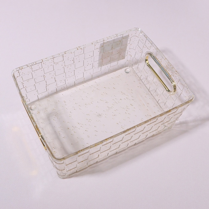 Органайзер для хранения «SHINE», с ручками, 1 секция, 20,5 × 14,5 × 7,8 см, цвет прозрачный/золотистый Органайзер для хранения «SHINE», с ручками, 1 секция, 20,5 × 14,5 × 7,8 см, цвет прозрачный/золотистый