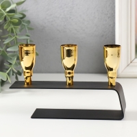 Подсвечник металл на 3 свечи "Деко" чёрный с золотом 15,2х4,7х11 см