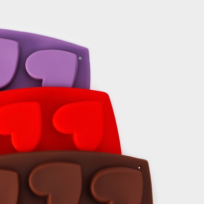 Форма для конфет и шоколада Доляна &laquo;Сердечки&raquo;, силикон, 15&times;14,5&times;1,5 см, 10 ячеек, цвет МИКС