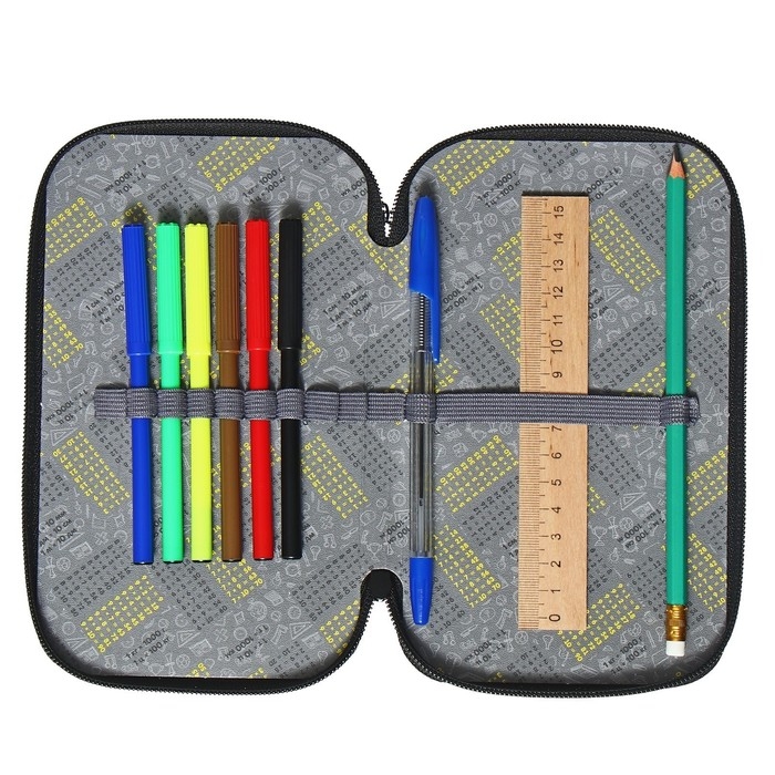 Пенал 2 секции, 125 х 205 мм, с наполнением 23 предмета, Calligrata Пенал 2 секции, 125 х 205 мм, с наполнением 23 предмета, Calligrata "Тачка желтая" ламинированный картон, 30П26/2/set