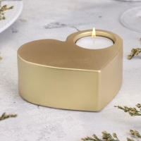 Подсвечник "Сердце большое. Мрамор" из гипса,10,5х9х4,5см,золото