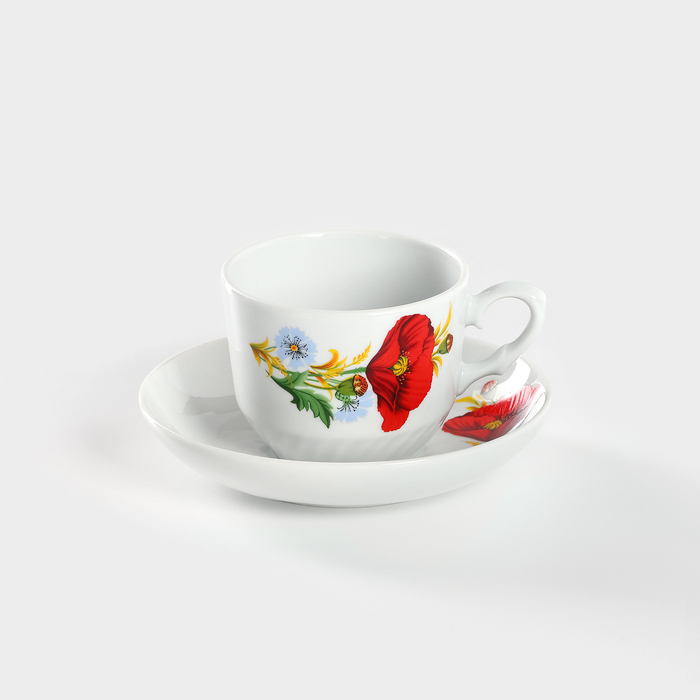 Чайная пара фарфоровая &laquo;Маки красные&raquo;, 250 мл, блюдце d=15 см