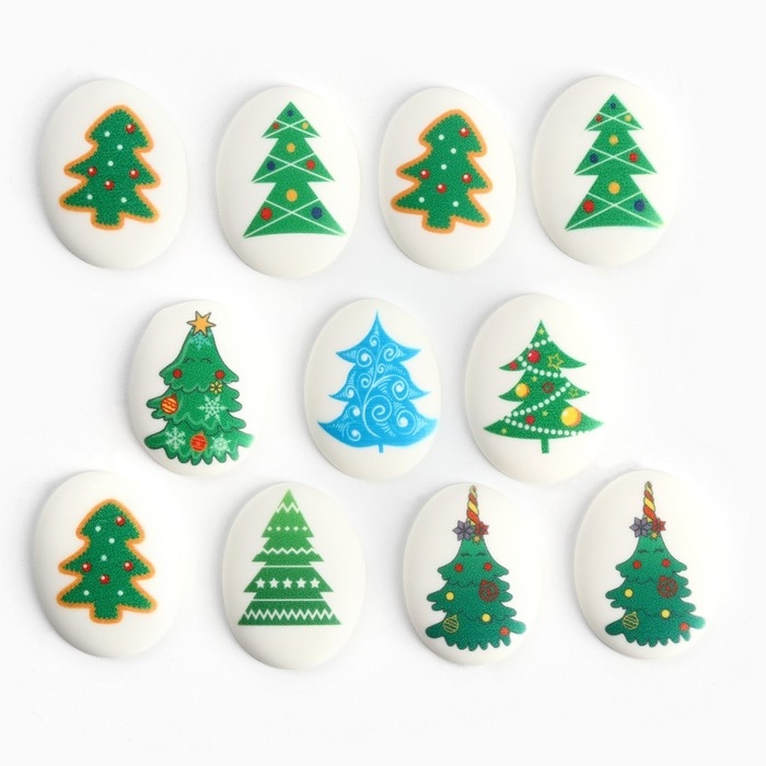 Новый год! Посыпка медальоны сахарная с картинкой микс: &laquo;Ёлочки&raquo;, для декора капкейков, торта, напитков, 20 гр