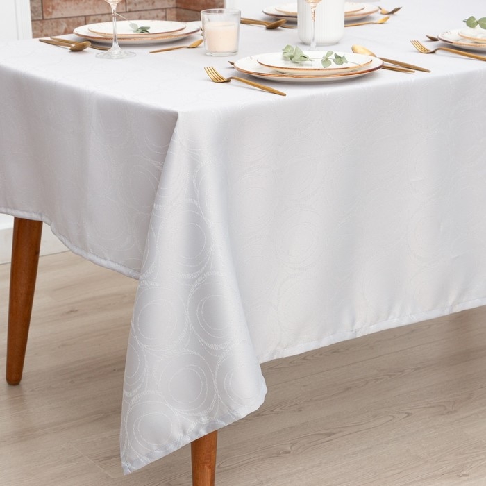 Скатерть Этель "Круги" цв.серебро, 142*220 +/-3 см, 115 &plusmn;10 гр,100%