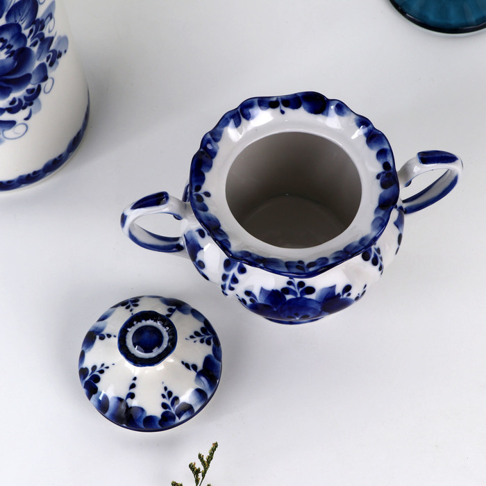 Сахарница &laquo;Цветок&raquo;, малая 17х10х11,5 см гжель