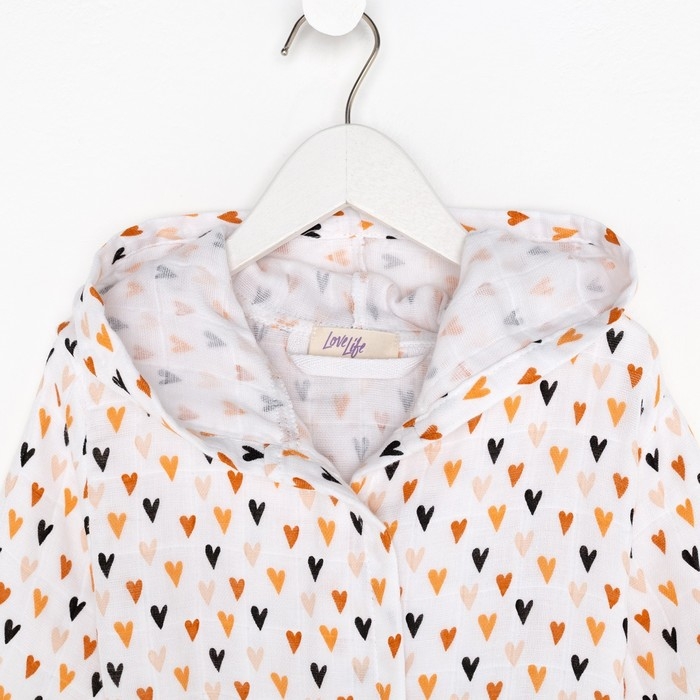 Халат детский муслиновый LoveLife &laquo;Сердечки&raquo; (4 года, рост 104-110 см) 100% хлопок, 235 гр/м2