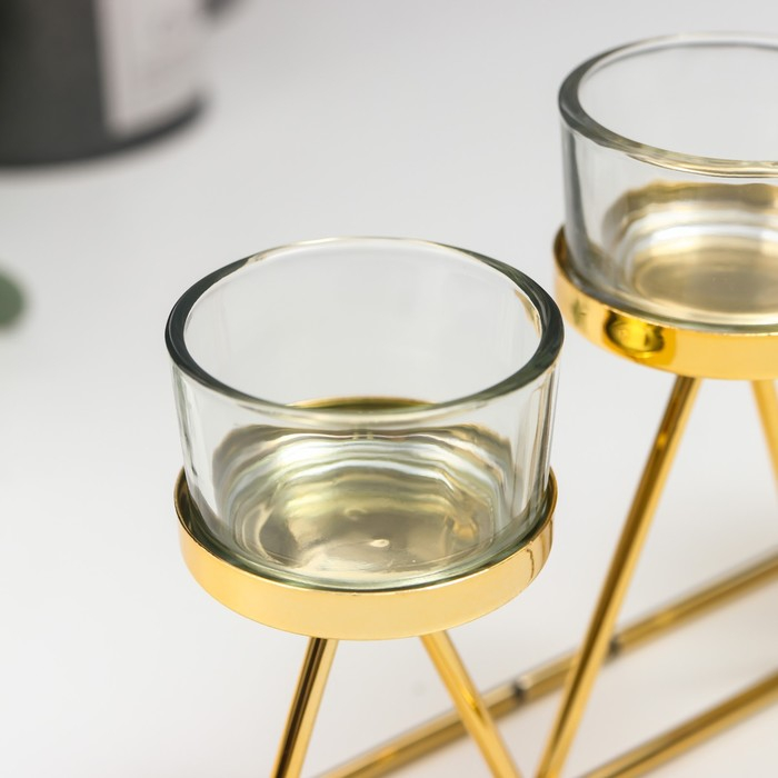 Подсвечник металл, стекло на 3 свечи Подсвечник металл, стекло на 3 свечи "Треугольники" золото 20х6х10 см