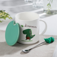 Кружка керамическая с крышкой и ложкой &laquo;Дино&raquo;, 320 мл, рисунок МИКС