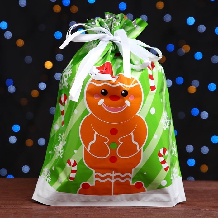 Новый год. Пакет подарочный с завязками, Новый год. Пакет подарочный с завязками, "Пряничный человек", 24х32 см.
