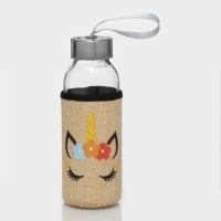 Бутылка для воды стеклянная в чехле &laquo;Единорожек&raquo;, 300 мл, h=16,5 см