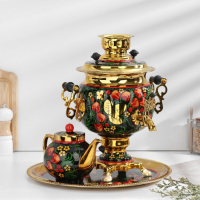 Набор «Хохлома», овал, 3 предмета, самовар 3 л, заварочный чайник 0,7 л, поднос Набор «Хохлома», овал, 3 предмета, самовар 3 л, заварочный чайник 0,7 л, поднос