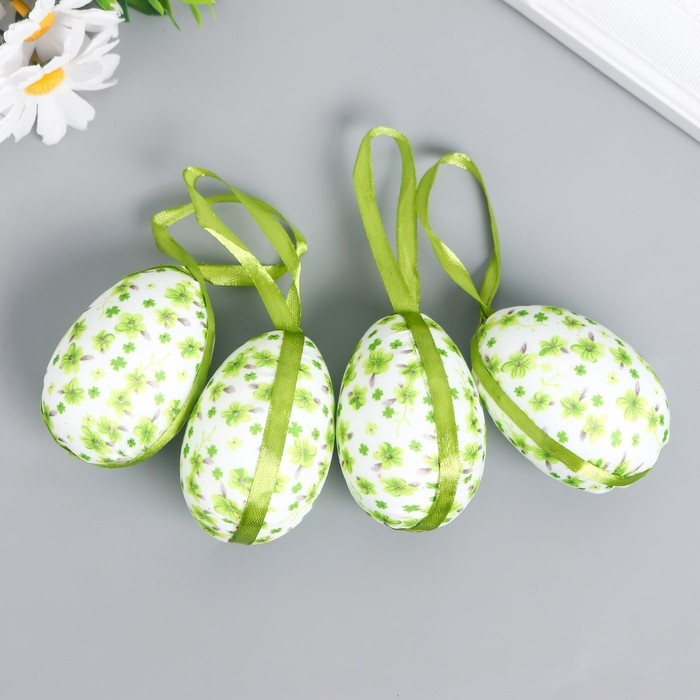 Декор пасхальный подвеска "Яйцо с цветочными веточками" набор 4 шт МИКС 7х5 см