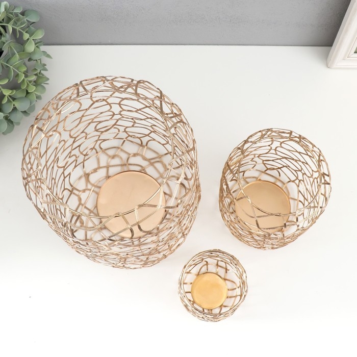 Подсвечник металл на 1 свечу "Лофт. Переплетение" н-р 3 шт d=5;8;15 см 8х10, 10х18, 15х22 см   97028