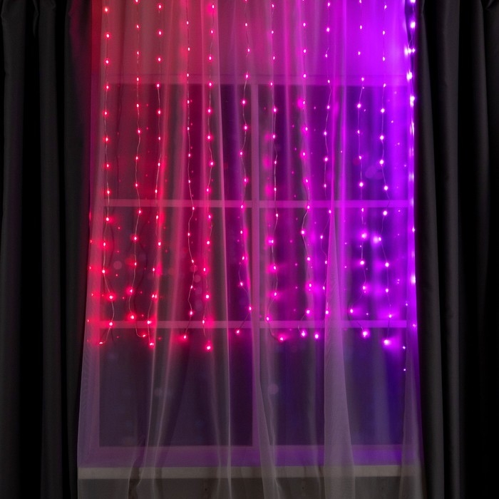 Умная гирлянда &laquo;Занавес&raquo; 2 &times; 1.5 м роса, IP20, серебристая нить, 300 LED, пульт ДУ, приложение, свечение RGB, USB