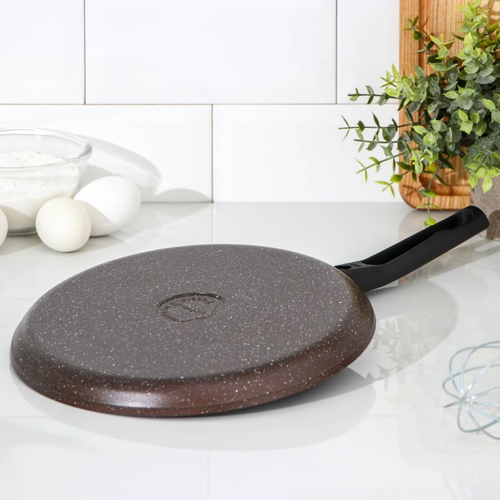 Сковорода блинная, d=24 см, пластиковая ручка, антипригарное покрытие, цвет кофейный мрамор