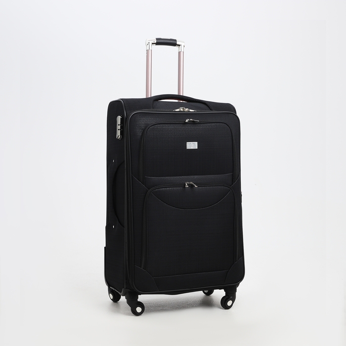 Чемодан большой 95 л (L), отдел на молнии, с расширением, кодовый замок, 4 колеса, 2 наружных кармана, цвет чёрный