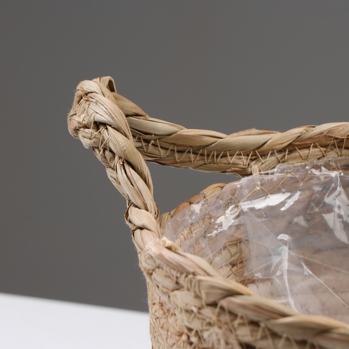 Кашпо плетеное "Танзания" с ручкой, 21,5х21,5х18,8 см, натуральный, белый