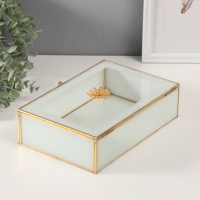 Шкатулка стекло с металлическим каркасом "Бутон" прозрачный белый 16х24х7 см Шкатулка стекло с металлическим каркасом "Бутон" прозрачный белый 16х24х7 см