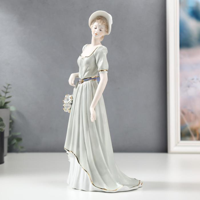 Сувенир керамика "Девушка в ретро-платье в шляпке-панамке с сумочкой" 32х10,5х13,5 см