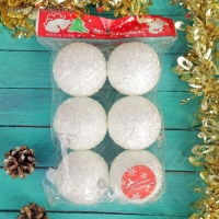 Набор шаров пластик d-6,5 см, 6 шт "Пушинка - бисер" белый