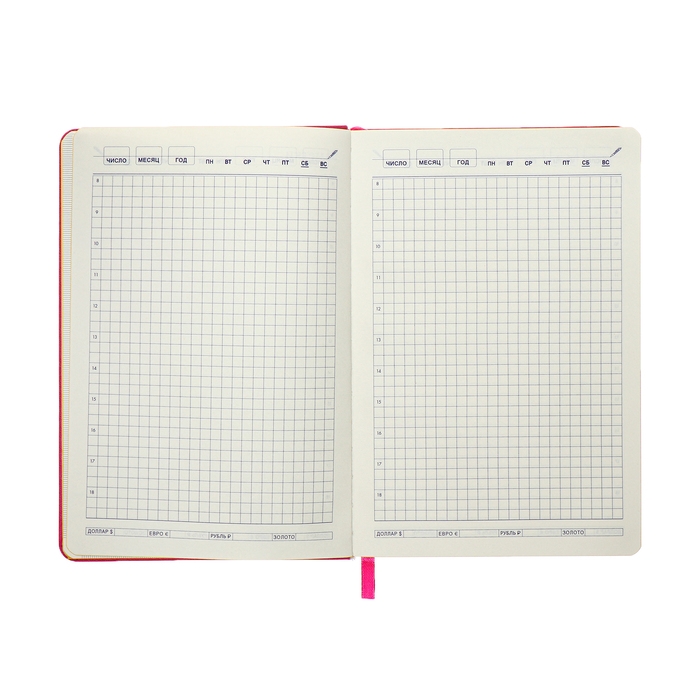 Ежедневник недатированный A5, 140л, клетка, кожзам, на резинке, желтый срез, Фуксия Ежедневник недатированный A5, 140л, клетка, кожзам, на резинке, желтый срез, Фуксия