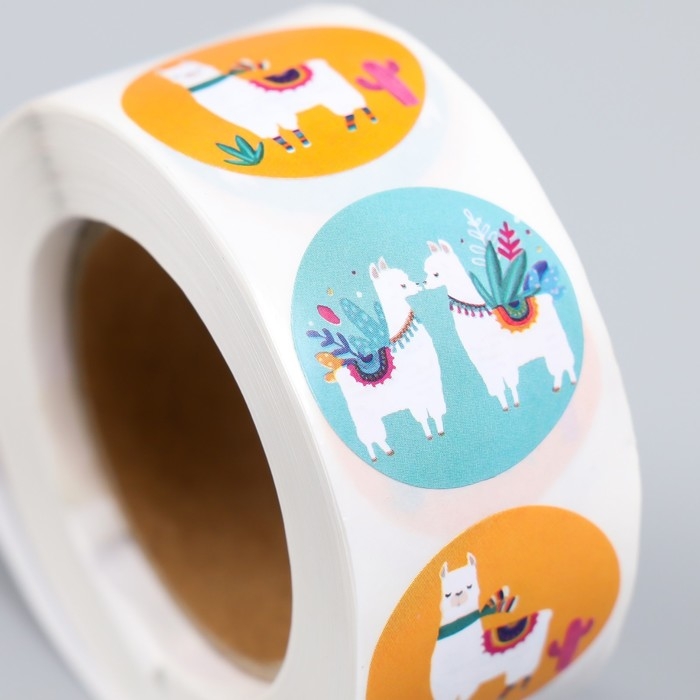 Наклейка бумага Наклейка бумага "Альпаки" d=2,5 см 500 шт в рулоне 3х6,5х6,5 см