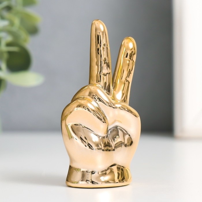 Сувенир керамика "Рука - Мир" золото 4х2,7х7,5 см
