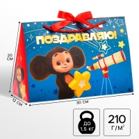 Пакет-коробка с тиснением, Чебурашка, 30х20х12 см Пакет-коробка с тиснением, Чебурашка, 30х20х12 см