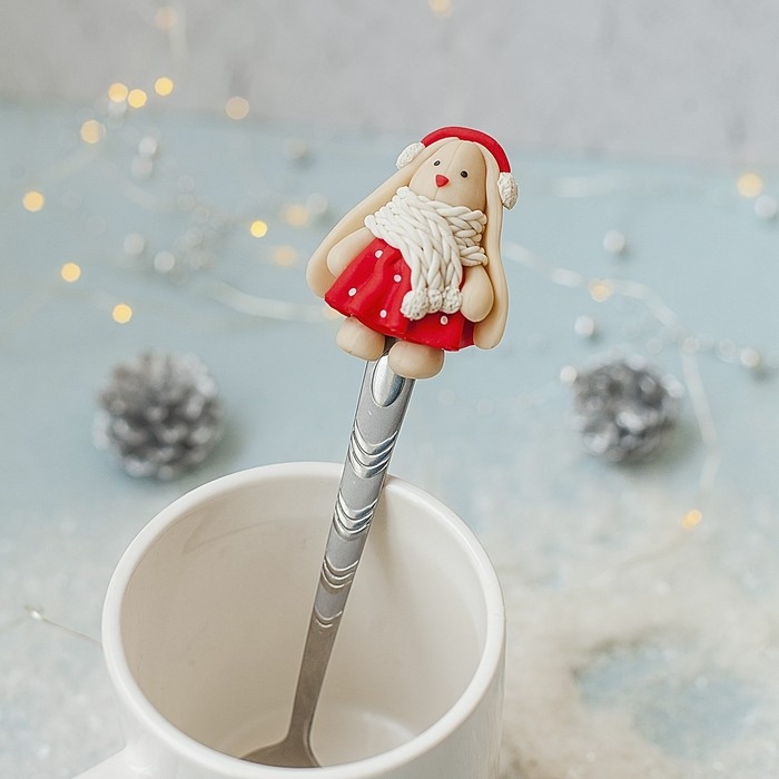 Ложка для декора полимерной глиной &laquo;Новый год! Зайка в шарфике&raquo;, новогодний набор для творчества