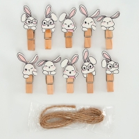 Прищепки декоративные с верёвкой для подвеса &laquo;Зайчики&raquo; набор 10 шт. &mdash; 1,5 &times; 12 &times; 14 см