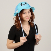 Панама "Милый зайка", уши поднимаются р-р 52-54 цвет голубой Панама "Милый зайка", уши поднимаются р-р 52-54 цвет голубой