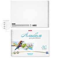 Альбом для рисования А4, 30 листов, блок 120 г/м&sup2;, на спирали, Erich Krause "Birds", 100% белизна, перфорация на отрыв, твердая подложка
