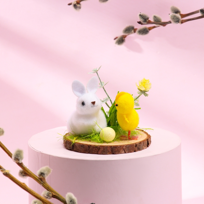 Пасхальный декор &laquo;Зайчик и цыпленок на полянке&raquo; 8 &times; 8 &times; 7 см