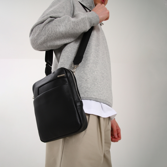 Сумка мужская через плечо TEXTURA, искусственная кожа, цвет чёрный