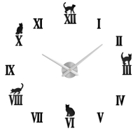 Часы настенные интерьерные большие, 3d "Кошечки", бесшумные, наклейка, d-120 см