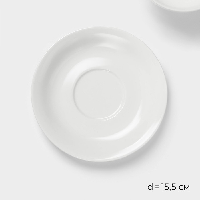 Чайная пара фарфоровая Magistro &laquo;Бланш&raquo;, 2 предмета: чашка 250 мл, блюдце d=15,5 см, цвет белый
